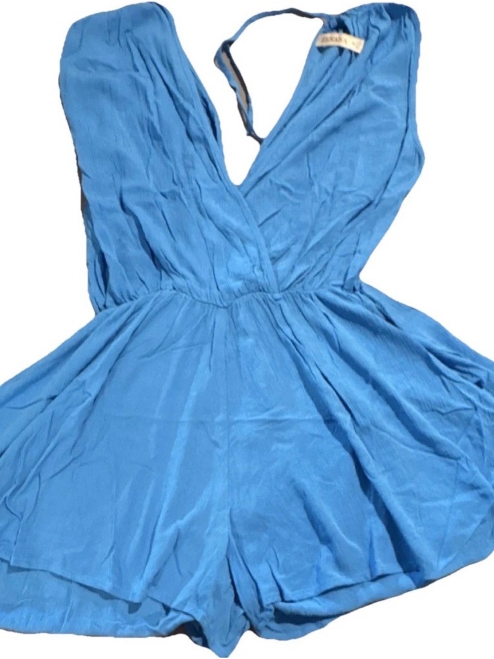 Zenana Outfitters Blue V-Neck Romper Jumpsuit